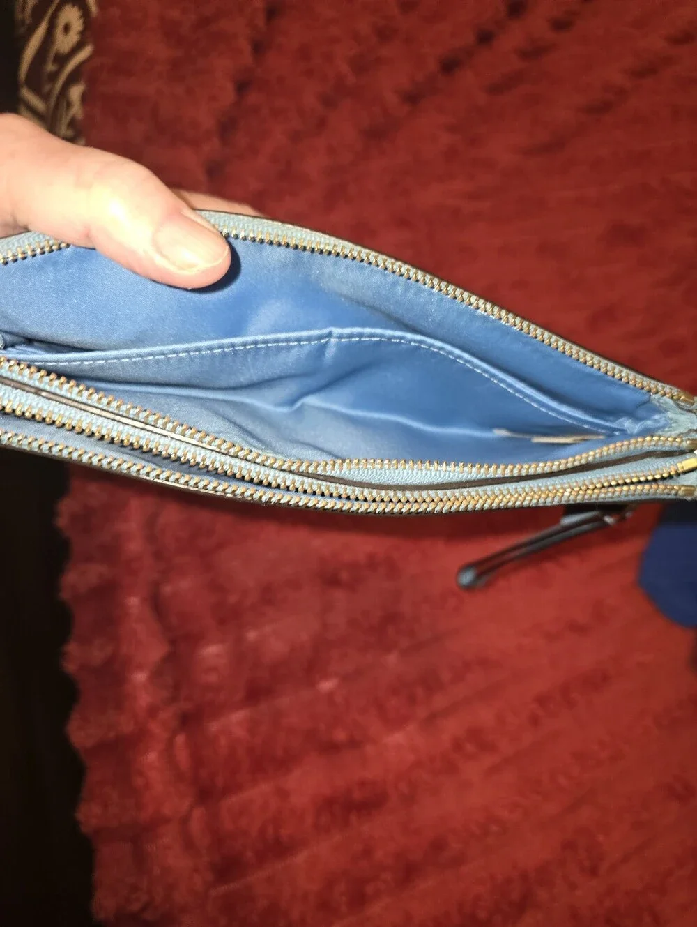 Coach Light Blue Double Leather Wristlet